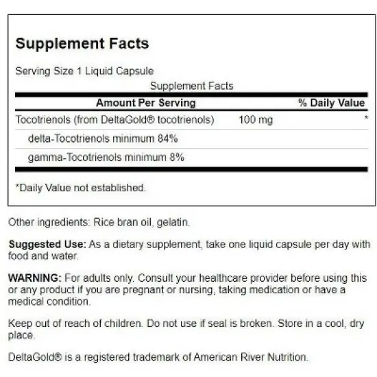 Swanson Tocotrienols - Double Strength 100 mg 60 Liq Caps image {1}