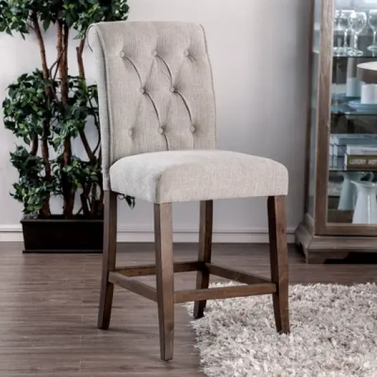 2pk Brandta Button Tufted Counter Height Barstool Beige/Rustic Oak - HOMES: Inside + Out image {1}