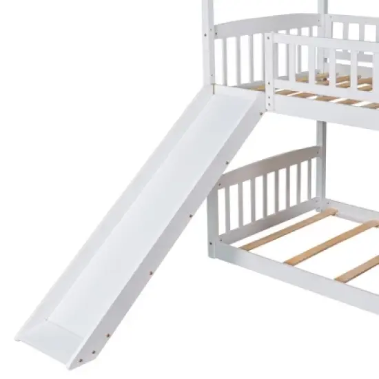House Shape Twin Over Twin Bunk Bed with Slide - ModernLuxe image {8}