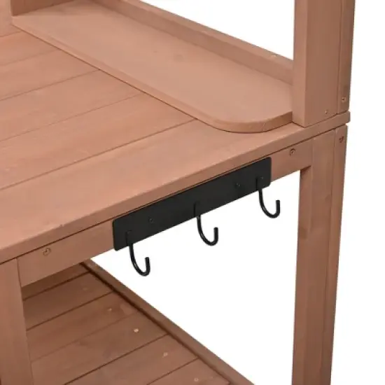 Hrinhom 50.2"W  Patio Potting Bench Table, Wooden Farmhouse Garden Workstation with Storage Shelves and Side Hook image {13}