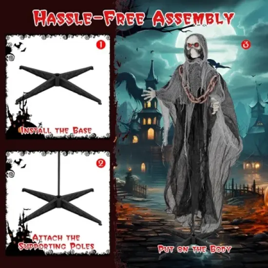 Costway 6.4 FT Standing Grim Reaper Halloween Animatronic Decoration with Light up Eyes image {6}