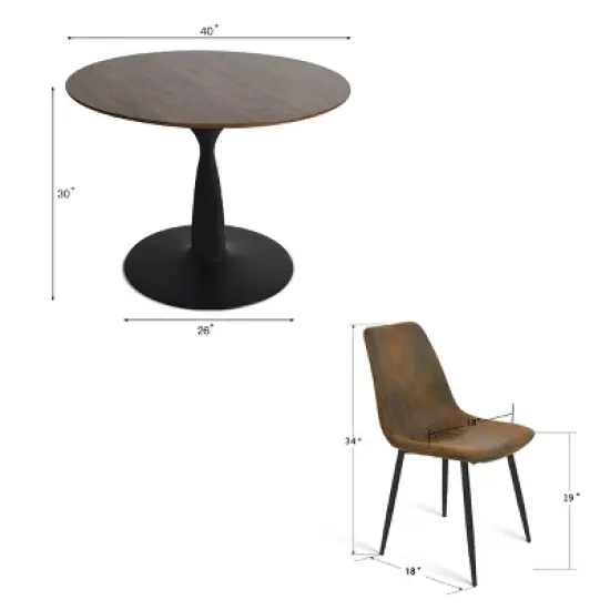 Harold+Bingo Modern 5 Piece Black Round Dining Table Set with Black Faux Leather Dining Chairs Set of 4 with Walnut Finish Legs-Maison Boucle image {3}