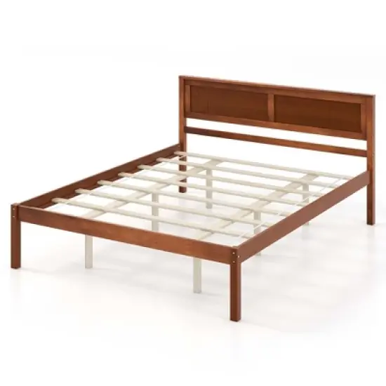 Costway Full/Queen/Twin Size Wooden Platform Bed Frame with Headboard Mattress Foundation Walnut image {11}