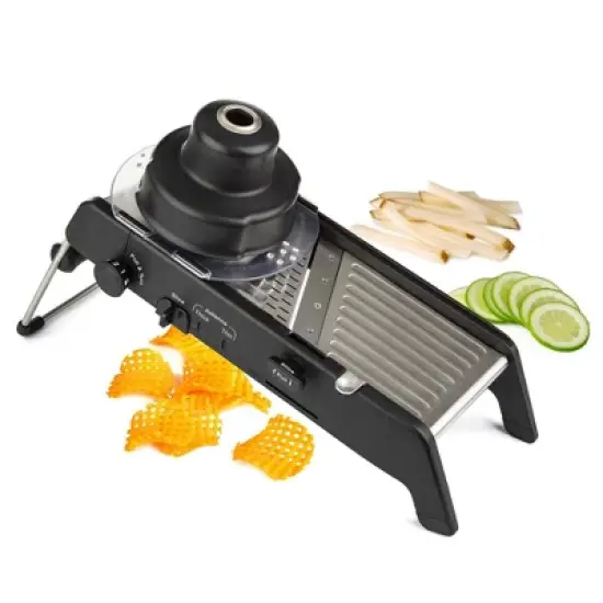 PL8 Professional Mandoline Black: Stainless Steel & ABS Vegetable Slicer, 4 Blades, Dishwasher-Safe image {7}
