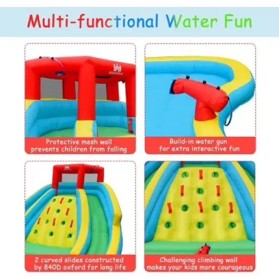 Costway Inflatable Mighty Water Park Bouncy Splash Pool Climbing Wall w/ 735W Blower image {8}