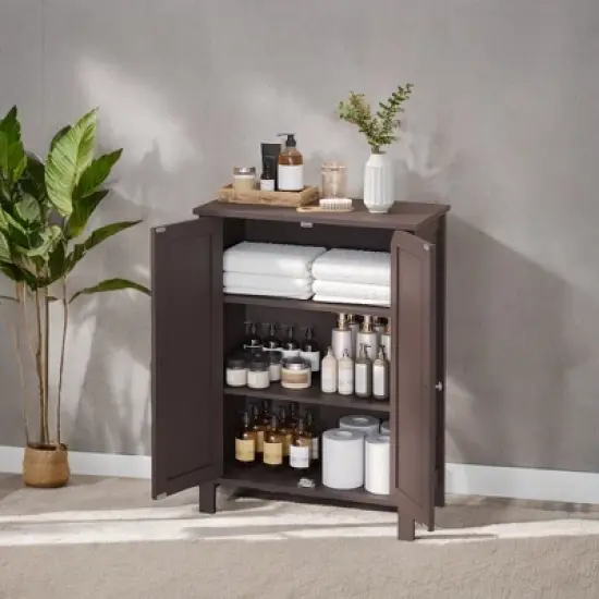 Slate Gray Freestanding Bathroom Floor Storage Cabinet - 11.8 x 23.6 x 31.5 Inches, with 2 Adjustable Shelves for Spacious Bathroom Storage image {3}