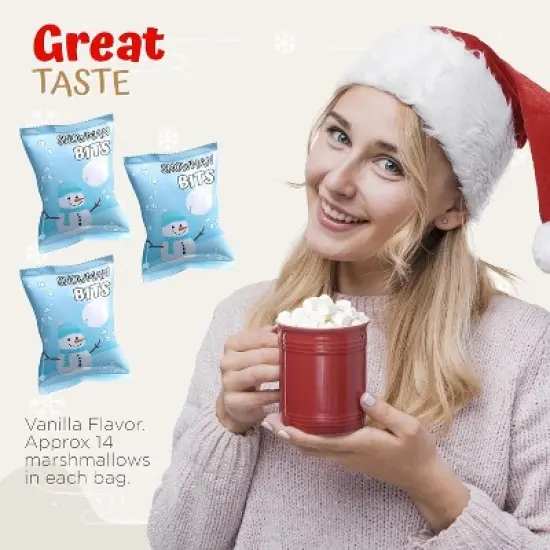 4E's Novelty Snowman Bits Mini Marshmallow 50 Packs - Vanilla Flavored Individually Wrapped Marshmallows Packets for Hot Chocolate & Stocking Stuffers image {4}