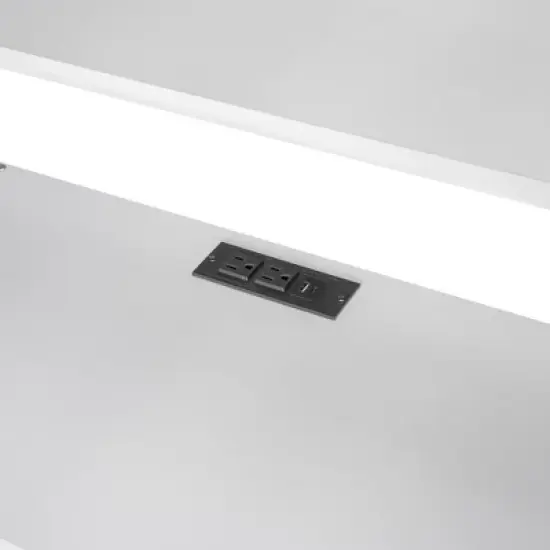 Loft Bed with Multi-Function Storage Table, LED Lights, Bedside Tray and Charging Station, White - ModernLuxe image {12}