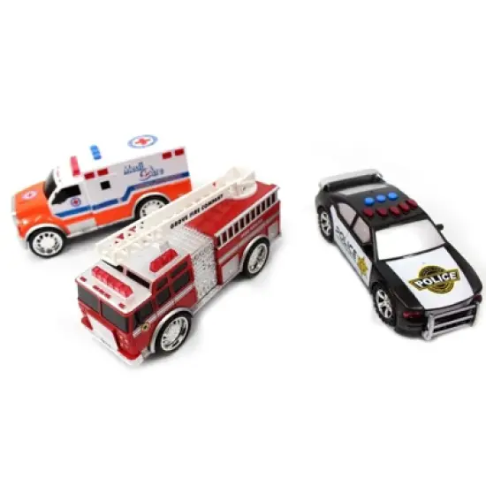 Insten 2 Piece Emergency Vehicle Toy Playset For Kids, Fire Truck, Police Car, Ambulance, 7in image {3}