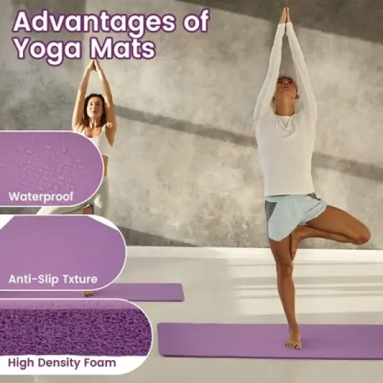 Fitvids 1/2-Inch Thick High Density Foam Exercise Yoga Mat with Carrying Strap, For Cushioning The Body Against Hard Floors, Taro Purple image {3}