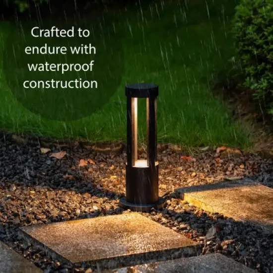 Round Black LED Garden Aluminum Light, Gardenized Decorative Outdoor Bollard Light for Garden, Pathway, and Driveway image {7}