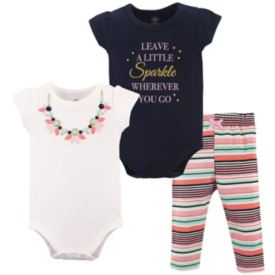 Little Treasure Baby Girl Cotton Bodysuit and Pant Set, Sparkle Necklace image {1}