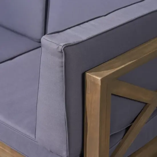 Thasos 10pc Acacia U-Shaped Farmhouse Sectional Sofa Set with Fire Pit - Gray - Christopher Knight Home image {5}