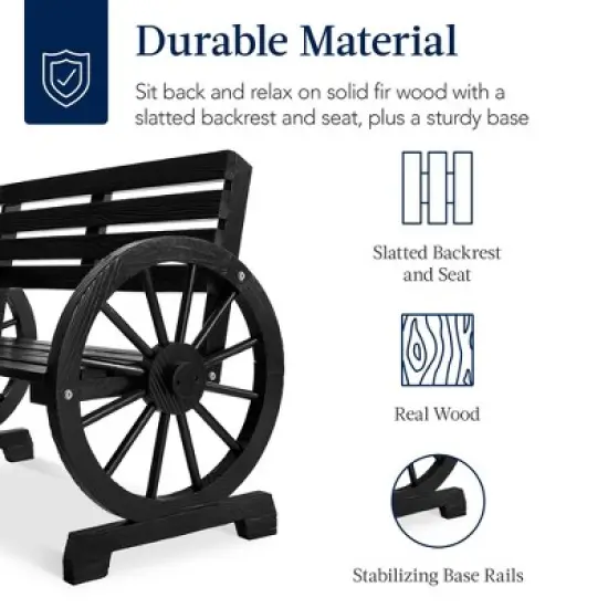 Best Choice Products 2-Person Wooden Wagon Wheel Bench for Patio, Garden, Outdoor Lounging w/ Rustic Design image {2}