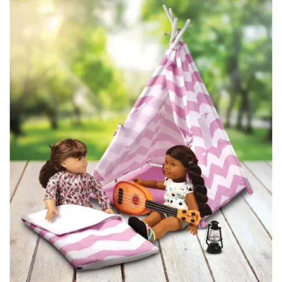 Badger Basket Camping Adventures Doll Tent Set with Accessories - Lavender/White image {2}