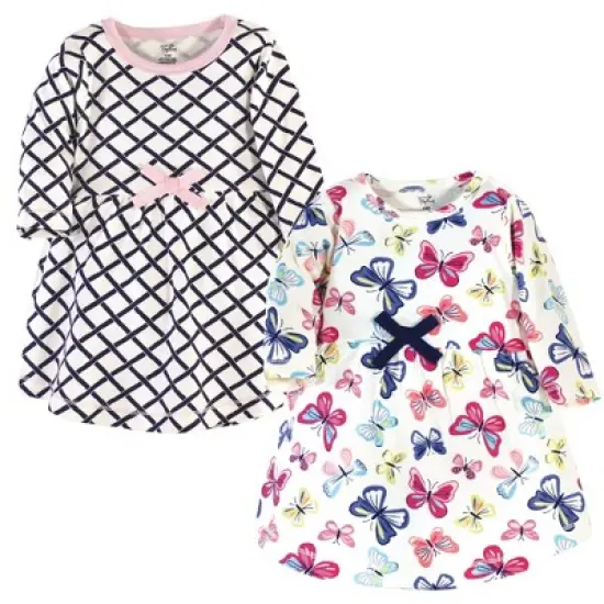Touched by Nature Baby and Toddler Girl Organic Cotton Long-Sleeve Dresses 2pk, Bright Butterflies image {3}