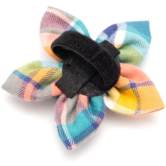 The Worthy Dog Peach Plaid Adjustable Flower Collar Accessory image {1}