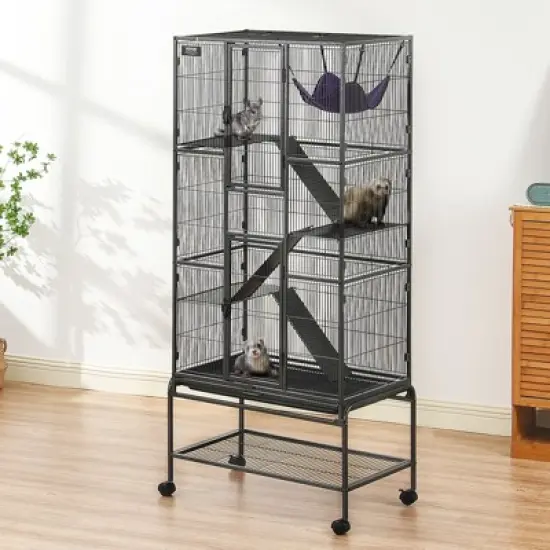 VEVOR 69" Rolling Metal Ferret Cage, Large 4-Tier Critter Nation Cage, Small Animal Cage with Ramps & Tray, Easy to Set up for Pet Rats, Hamster image {1}