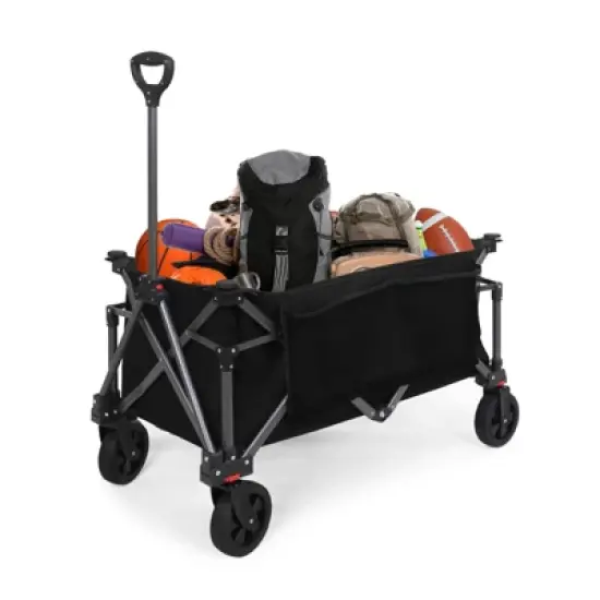 EAGLE PEAK Heavy-Duty Collapsible Folding Utility Wagon with Large Size Pocket and Cup Holders, Black image {7}