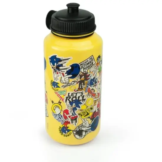 Just Funky Sonic The Hedgehog Sticker Bomb Large Plastic Water Bottle | Holds 32 Ounces image {1}