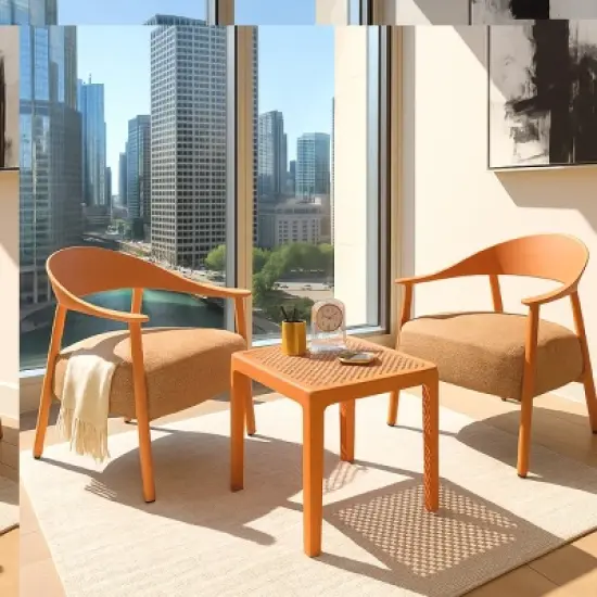 3-Piece Patio Conversation Set with 2 Cushioned Chairs and Coffee Table, Small Space Outdoor Furniture for Balcony or Porch-The Pop Home image {1}