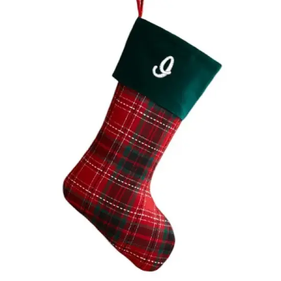 Personalization Mall Holiday Plaid Embroidered Initial Stocking image {10}