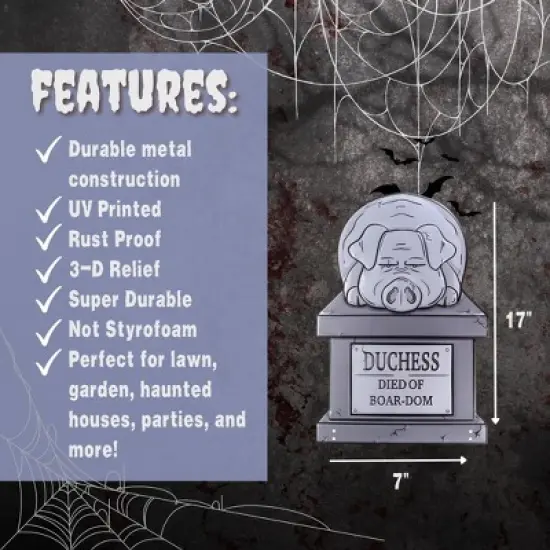 3D Halloween Metal Tombstone -DUCHESS (Large 17") w Stakes- Durable, Weather Rust Proof, UV Printed- Upgrade Your House Party Pet Cemetery Lawn Decor image {2}