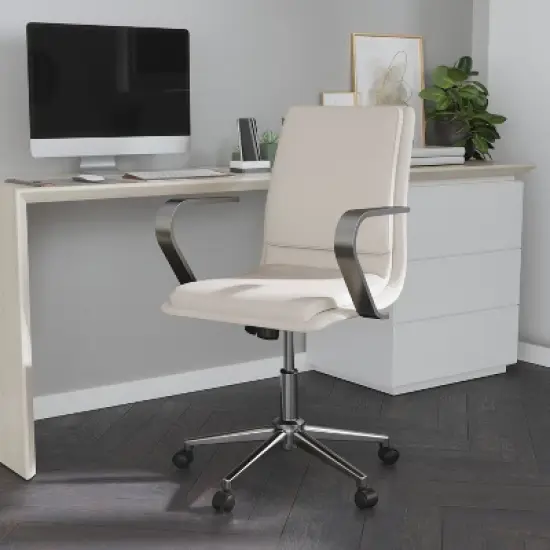 Merrick Lane Mid-Back Home Office Chair with Armrests, Height Adjustable Swivel Seat and Five Star Base image {1}