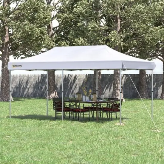 Outsunny 10'x20' Aluminum Pop Up Canopy Folding Instant Shelter Party Tent with Wheeled Bag, Thicker Tube, Ground Stakes for Patio Backyard image {1}