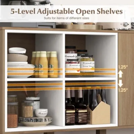 Costway 63" Buffet Sideboard Kitchen Storage Cabinet with 4 Compartments Adjustable Shelf image {6}