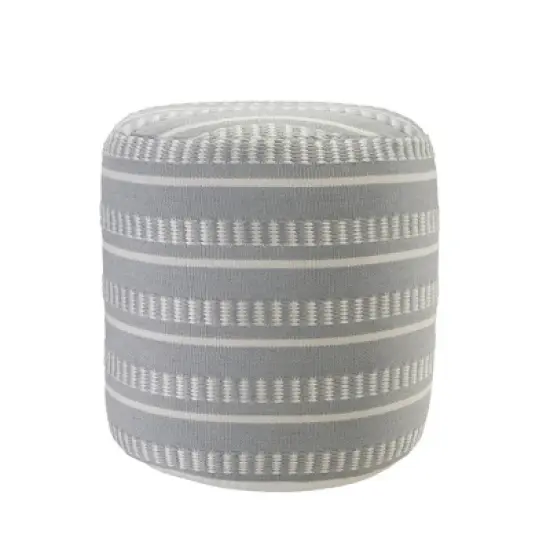 20" Brown Polyester Round Striped Indoor Outdoor Pouf Ottoman image {5}