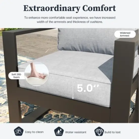 LayinSun 5 Pieces Aluminum Outdoor Patio Furniture Set, Metal Modern Conversation Sofa Set with Coffee Table and Washable Thick Cushions image {4}