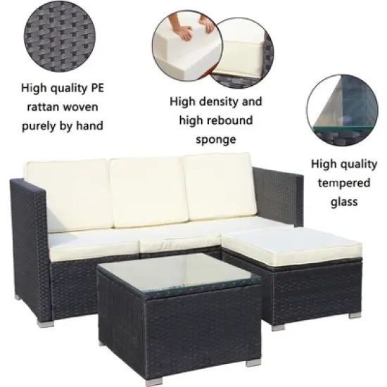 FIONECA 5-Piece Outdoor Patio Furniture Set, PE Rattan Wicker Sofa Set with Beige Cushions & Coffee Table for Garden/Backyard image {4}