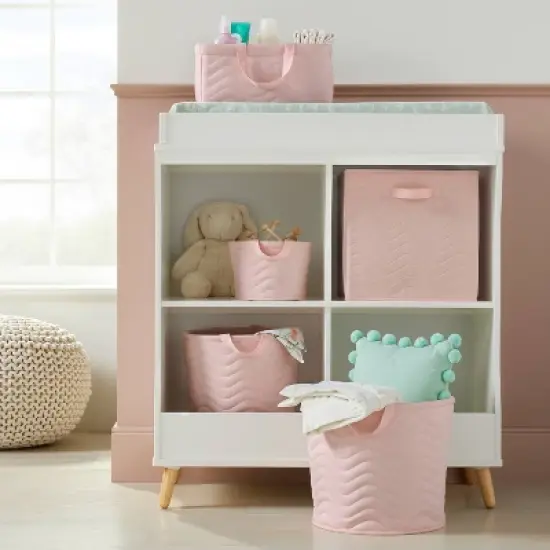 Quilted Fabric Medium Round Storage Basket - Light Pink - Cloud Island&trade; image {1}