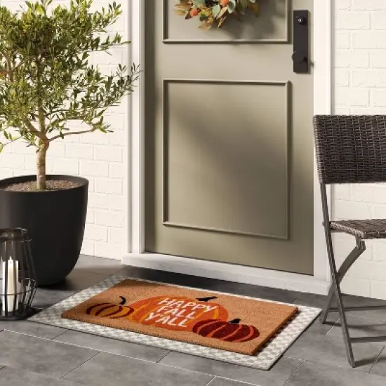 1'6"x2'6" 'Happy Fall Y'all' Pumpkin Coir Halloween Doormat Orange - Hyde & EEK! Boutique&trade; image {1}