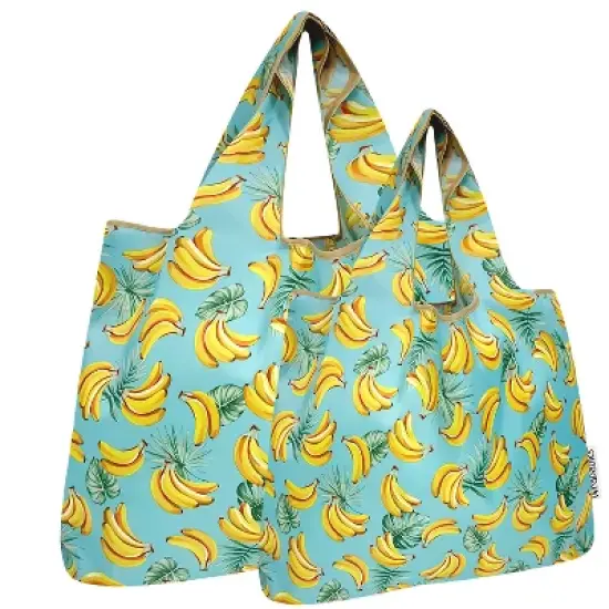 Wrapables Large & Small Foldable Nylon Reusable Shopping Bags (Set of 2), Bananas image {5}