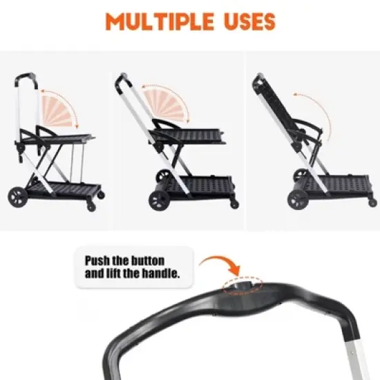 Folding Shopping Cart with Wheels, Collapsible Multi-Use Cart with Storage Gate, Mobile Trolley for Groceries, Black image {3}