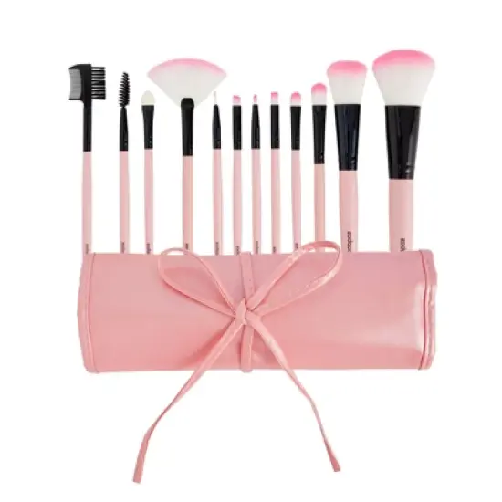 Zodaca 12 Piece Makeup Brush Set with Pouch Bag Organizer, Pink image {5}