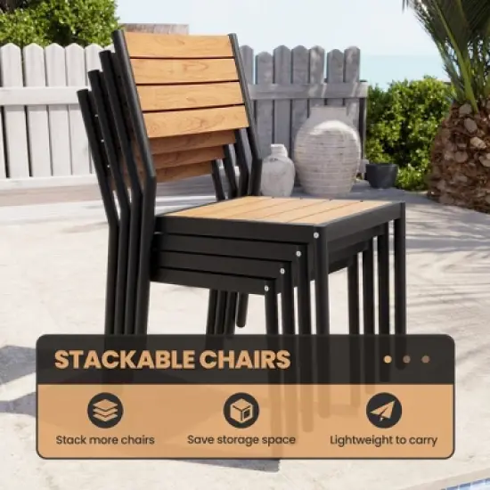 Crestlive Products 7pc Outdoor Dining set for 6 People Patio Rectangle Table Aluminum Frame with Wood-Like Tabletop and Umbrella Hole image {4}