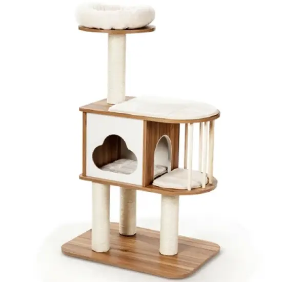 Costway 46'' Modern Wooden Cat Tree with Platform & Washable Cushions for Kittens & Cats image {4}