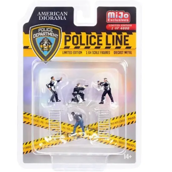 "Police Line" 6 piece Diecast Set (4 Figurines and 2 Accessories) Limited Ed to 4800 pcs 1/64 Scale Models by American Diorama image {1}