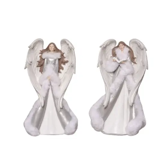 Transpac Elegant Angel Figurine Set of 2 White Decorative Objects for Christmas Indoor Tabletop Decor and Gifts image {1}