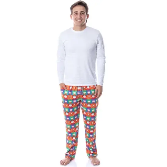 South Park Mens' Square Print Stan Kyle Cartman Kenny Sleep Pajama Pants Multicolored image {1}