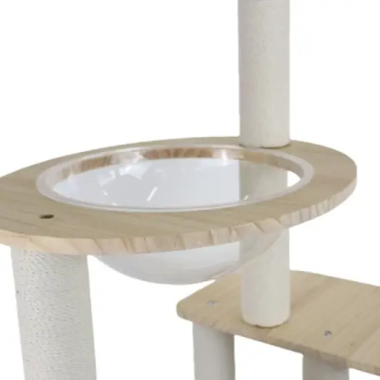 SEVOBAL Pet Tower Wooden Cat Tree with Spacious Condo, Transparent Spacecraft, Multi-Level Playground for Large Cats, White, 20.67"*12.4"*20.87" image {4}