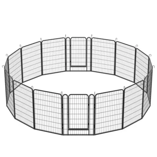 DSVIMOY 16 Panels Heavy Duty Metal Playpen with Door, 39.37"H Dog Fence Pet Exercise Pen for Outdoor, Black, 108.27"*108.27"*39.37" image {4}