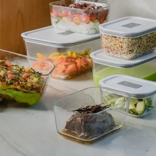 OU Glass Food Storage Container Set 4pc (set of 2) Microwave, Freezer & Dishwasher Safe, Airtight Leak Proof Lid with Microwave Valve, Stackable image {5}