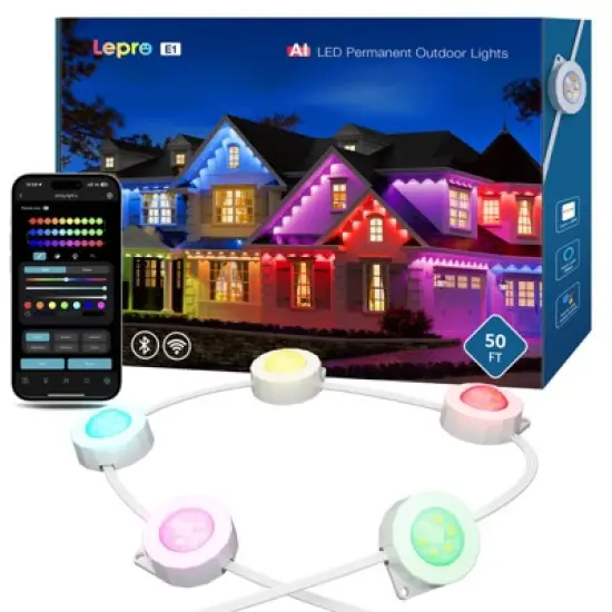Lepro E1 AI Permanent Outdoor Lights APP Control, Smart RGB+IC House Lights Alexa Google Enabled, AI Generated Lighting LLM, NO Remote, 2.4 GHz WiFi image {10}