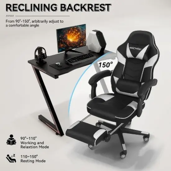 ELECWISH Gaming Chair with Footrest, Lumbar Support, Breathable Computer Chair with Pocket Spring Cushion, Chairs for Adults image {9}