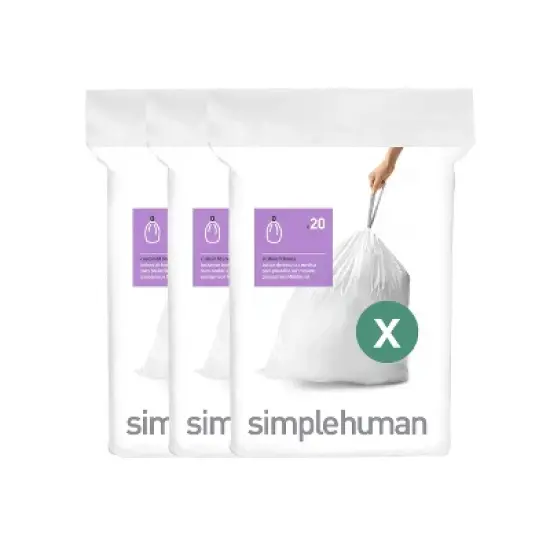 simplehuman Code X Custom Fit Kitchen Trash Bag Liners 3 Quick-Dispense Packs - 60ct: Tall White Drawstring Trash Bags image {4}