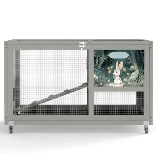 AZL1 Life Concept Pet Crates and Houses 2-Tier Indoor Outdoor Animal Cage on Wheels, Removable Tray, Slip-Proof Ramp, Gray, 35.43"*19.7"*21.56" image {4}